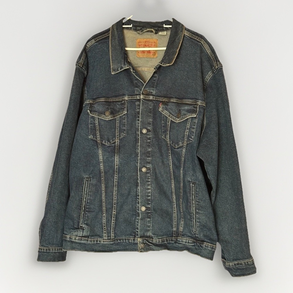 Vintage 4XLT Denim Trucker Jacket Dark Wash Button Front Streetwear Workwear